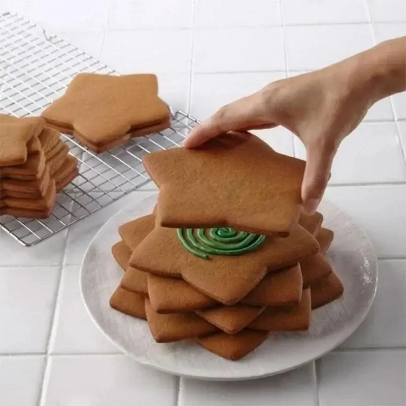 New 6Pcs/Set 3D DIY Pentagram Christmas Tree Cookies Cake Cutter Mold Set Baking Tool For Christmas Day Cookie Cutter Set