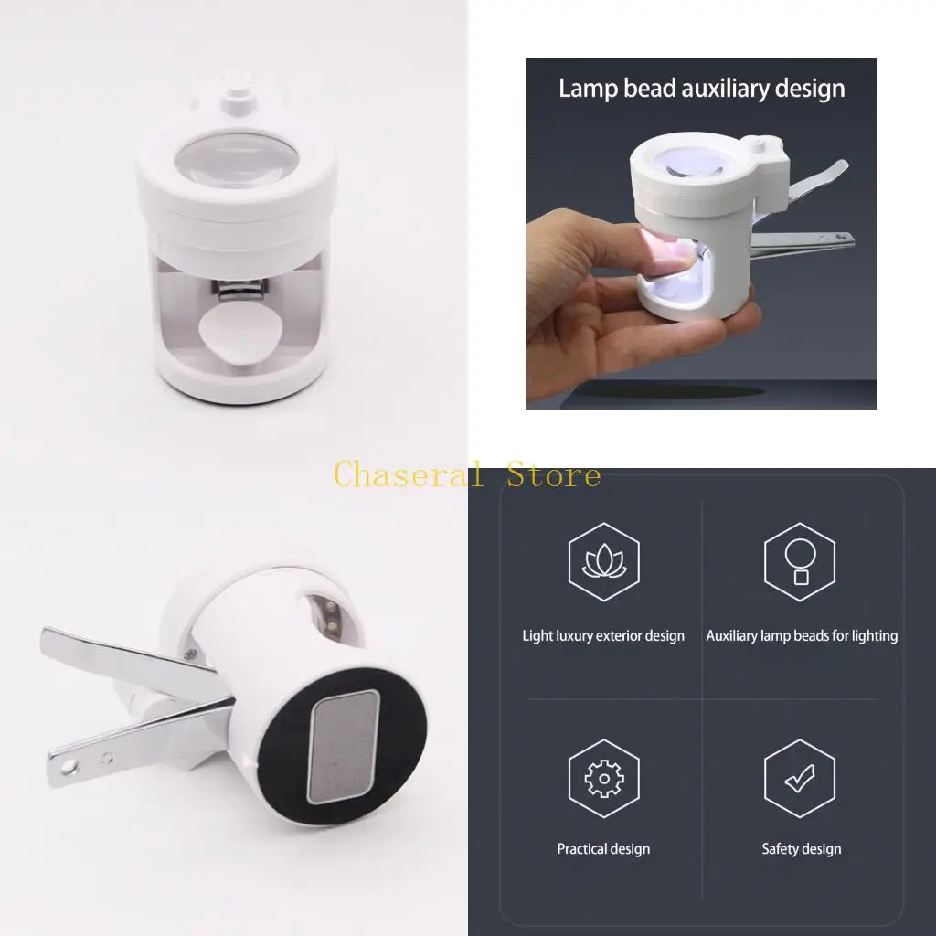 

E7CE Современные увеличительные стеклянные кусачки для ногтей со светодиодной подсветкой, эргономичный дизайн цилиндра, для и