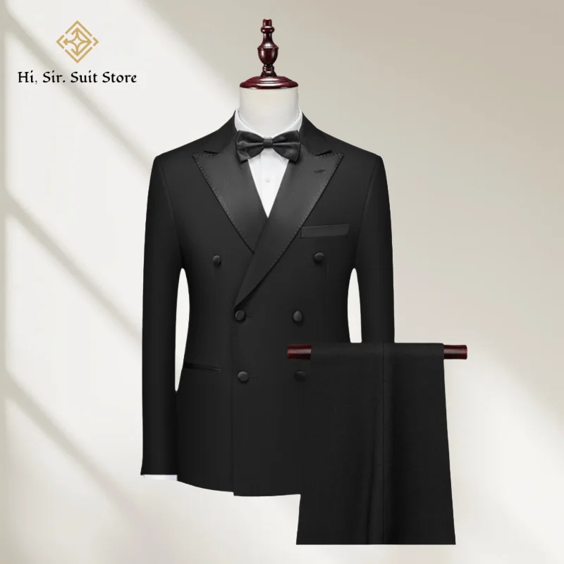 Peaked Lapel Double-Breasted Banquet Formal Wear Performing Arts Auditions Choral Suit Ensemble Male Wedding Master of Ceremonie