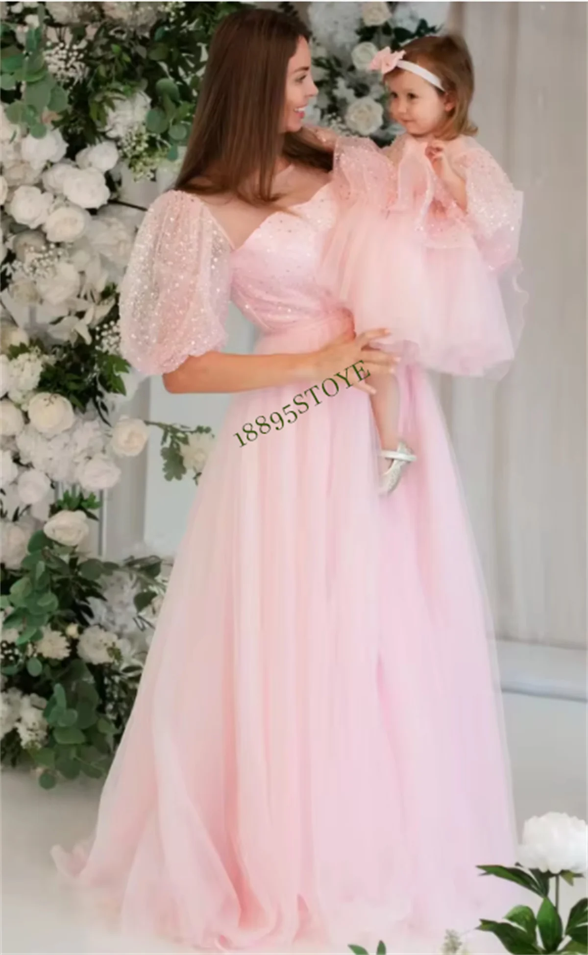 CustomizedMother Daughter Matching Dresses for Birthday Wedding Mommy and me Outfits Light pink Tulle Photo Shoot Family Look