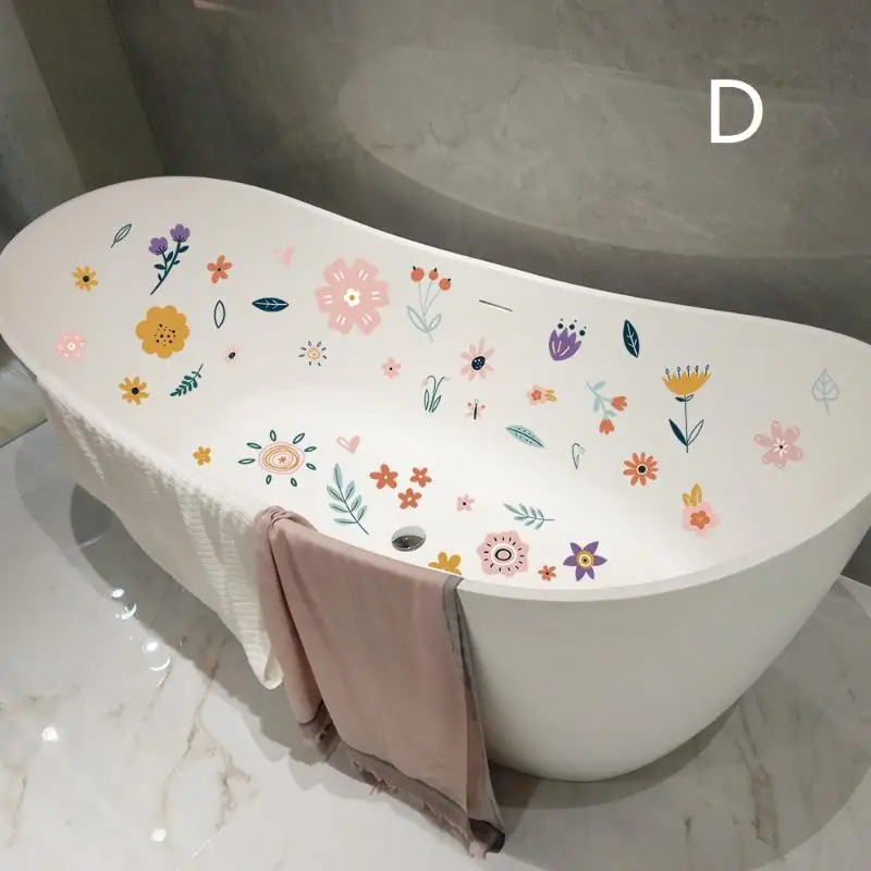 Waterproof Non‑slip Bathtub Sticker Floral Pattern Appliques Wall Decals Bathroom Toilet Decorative Adhesive
