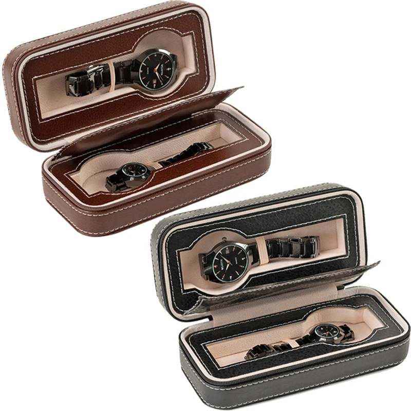 New Travel Dustproof Embedded Watch Box Zipper Portable PU Leather Storage Case Watch Display Box For Trips And Gifts