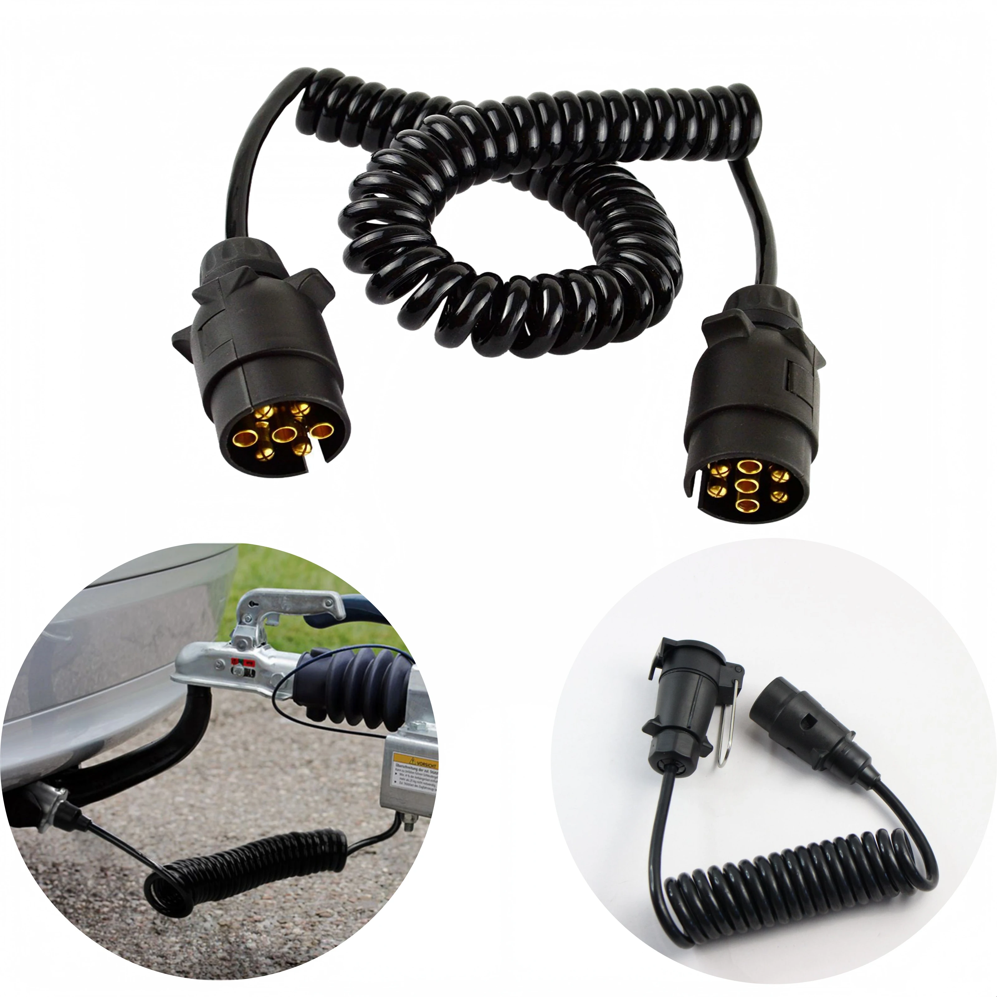 

7 Pin TPU Trailer Spring Cable Male to Female Adapter RV Caravan Towing Electrical Connector 12V Wired Plug Lead