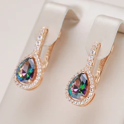 Kinel Luxury Water Drop Colorful Stone English Earrings For Women Fashion 585 Rose Gold Color Fine Wedding Party Daily Jewelry