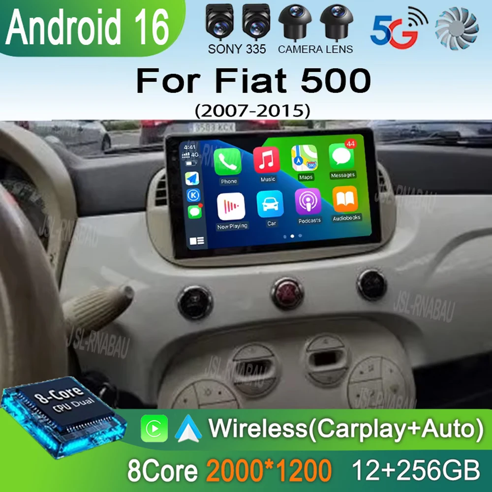 

Автомагнитола Android 16 для Fiat 500 с GPS-навигацией, мультимедийный плеер, стереосистема, 5G Wi-Fi + 4G SIM, Bluetooth, беспроводной CarPlay, камера 360°, 2 DIN