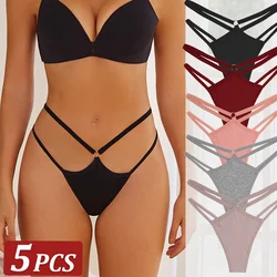 New 5Pcs Women Sexy Cotton Panties Two Belts Hollow Out G-String Thongs Breathable Underwear Female Solid Color Lingerie S-XL