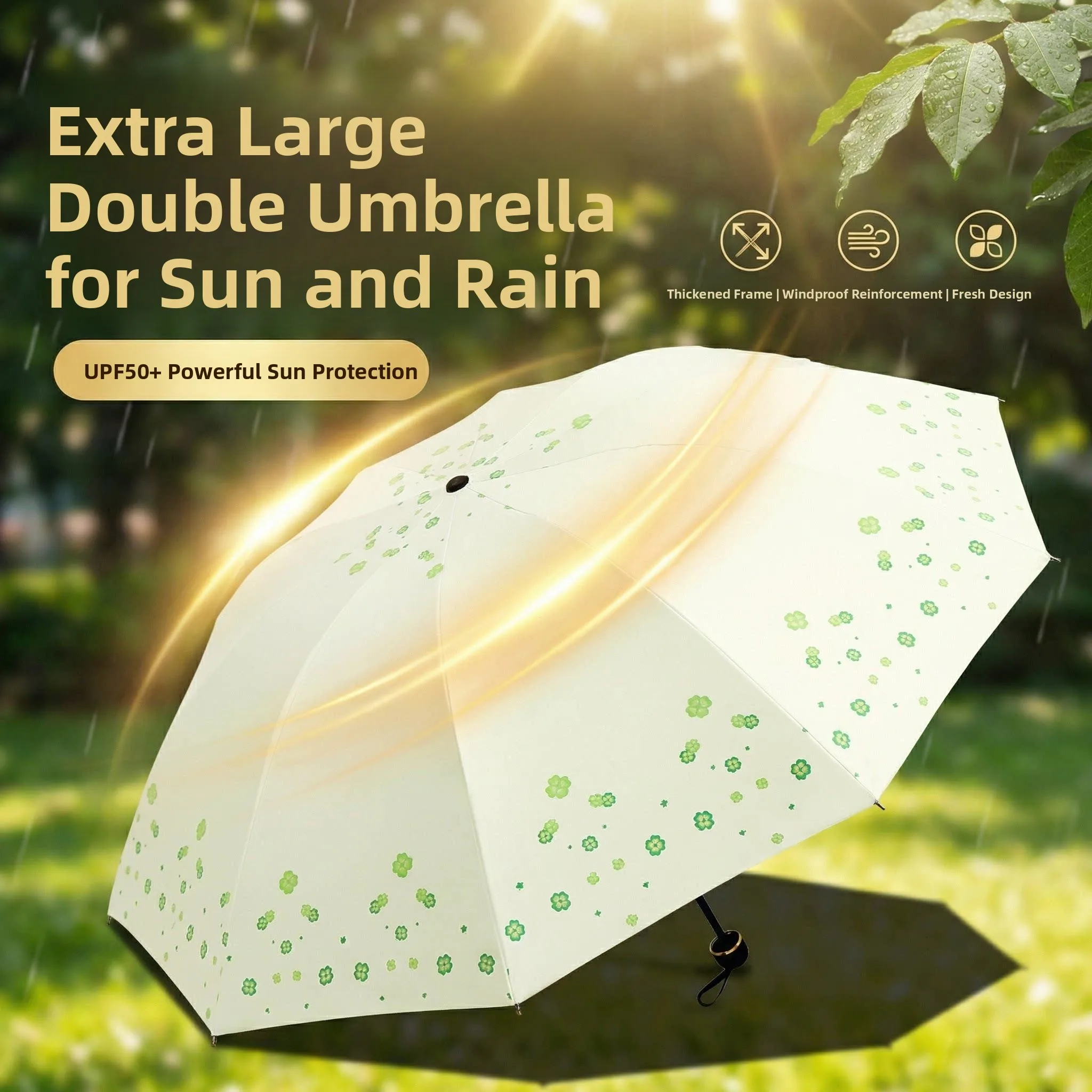 

Large Double Umbrella for Women UV Protection Sunshade Rainproof Foldable Stainless Steel Stick School Commuting Special Use
