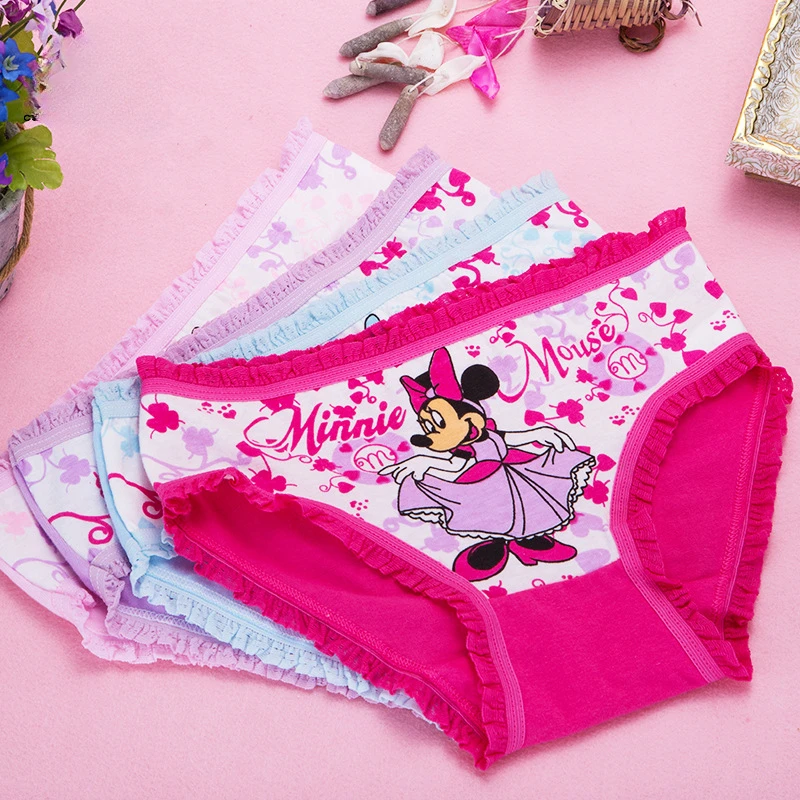 4Pcs Disney Cartoon Panties Kawaii Mickey Mouse Comfy Cotton Triangle Underwear Cute Minnie Mickey Kids Briefs Girls Panty Brief