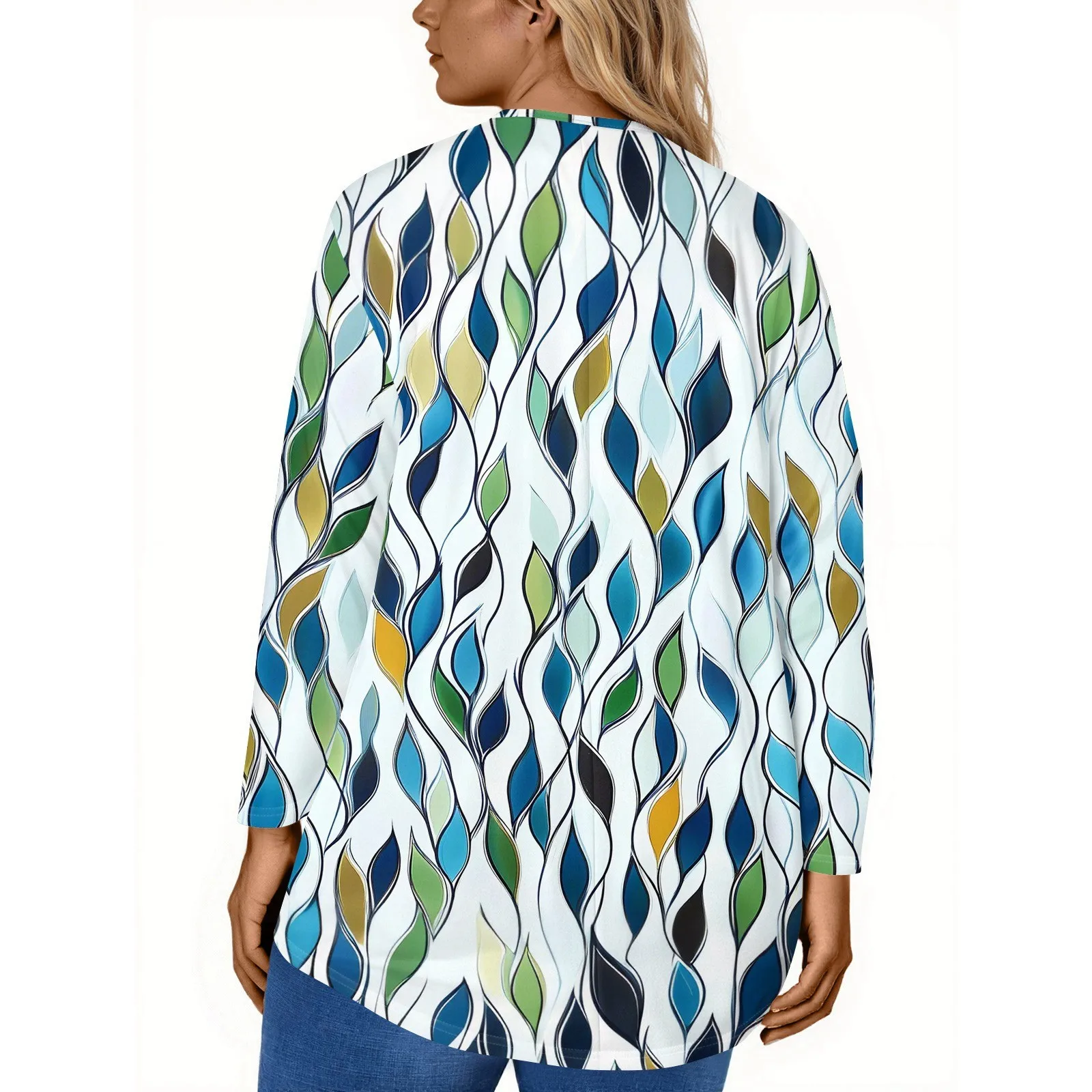 بالإضافة إلى حجم الربيع الخريف البلوز المرأة أزياء عارضة جولة الرقبة طويلة الأكمام فضفاضة تي شيرت الرجعية الأزهار طباعة السترة أعلى