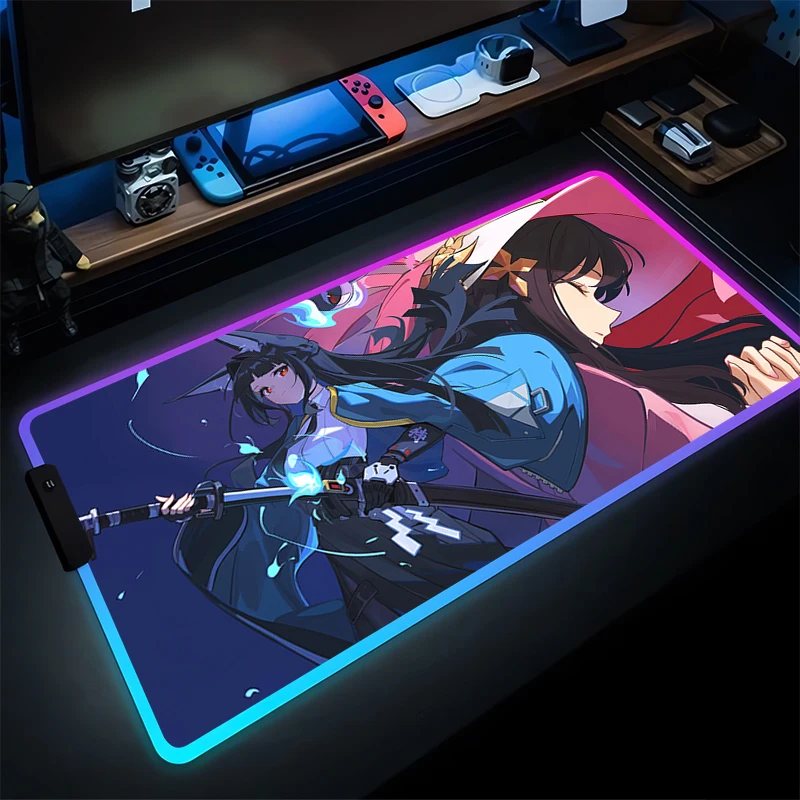 Mouse Pad LED Gamer ZZZ Keyboard Pad Zenless Zone Zero Mousepad RGB PC Computer Hoshimi Miyabi Desk Mat Gaming Pad Mouse Mats