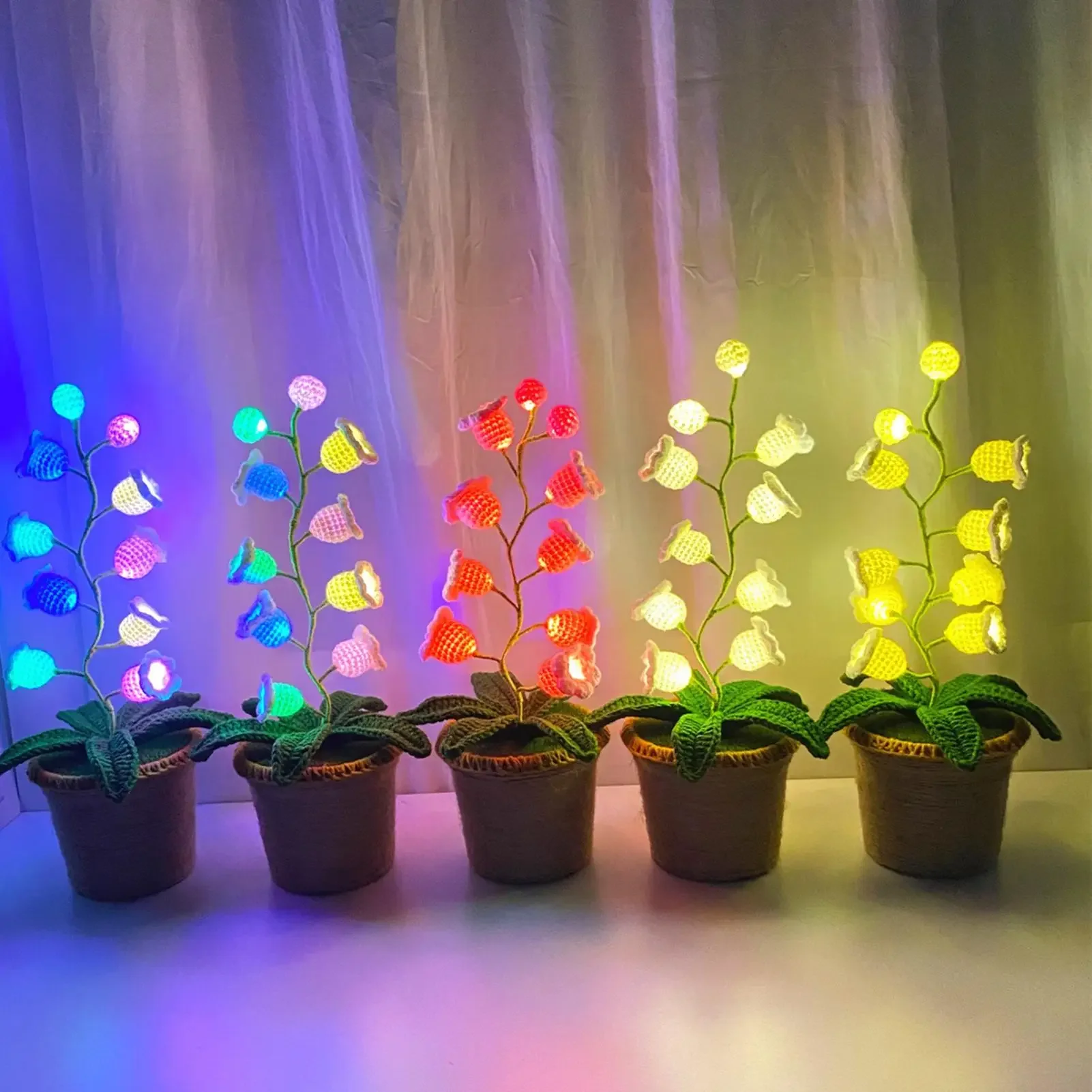 Flower Night Light Flower Lamp Light Decoration Cute Knitting Lantern for Room Girlfriend Desk Home Mom Birthday Wedding Party
