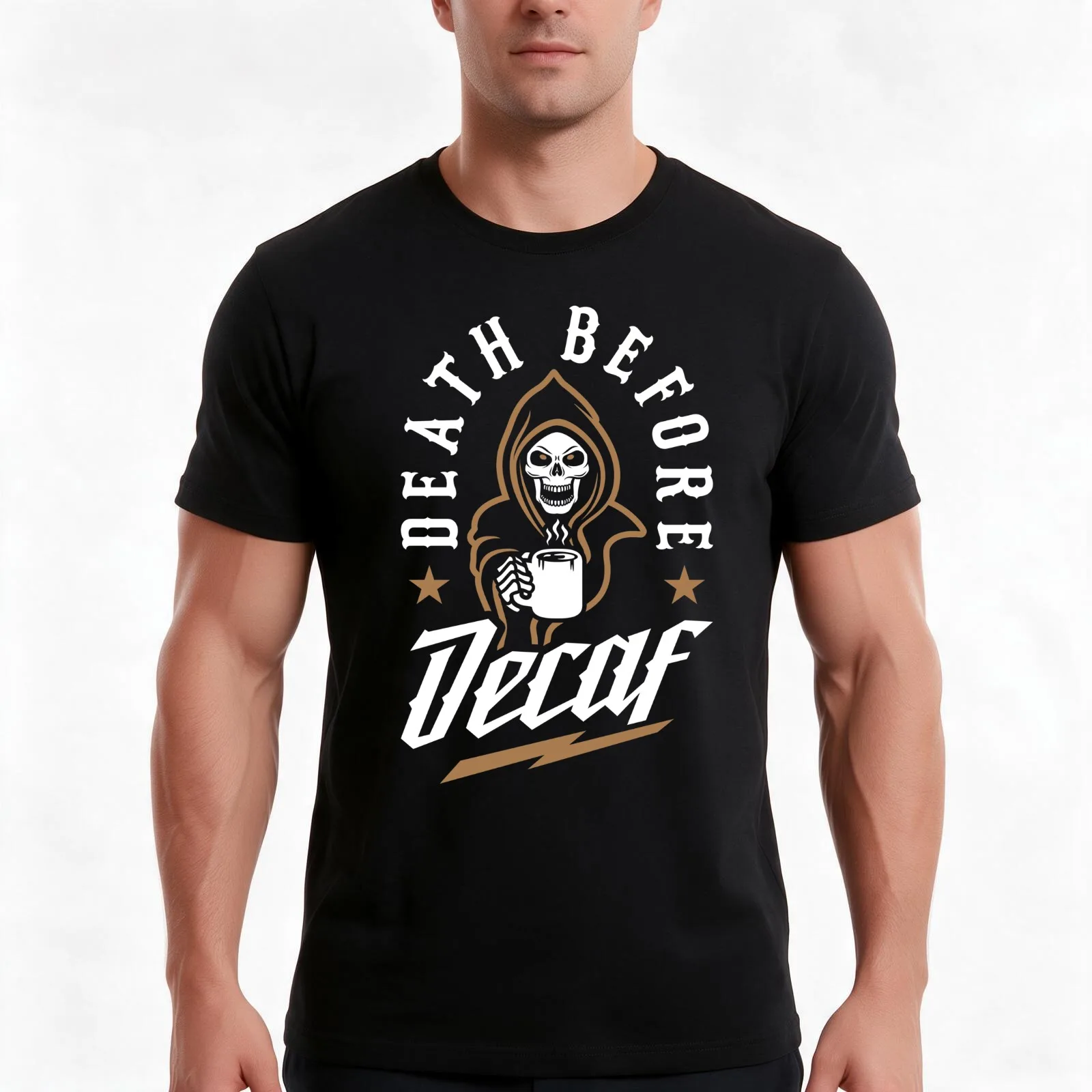 Death Before Decaf T-Shirt Summer Casual Cotton Tee Oversized Streetwear Tops Vintage Graphic Print Loose Fit Short Sleeve