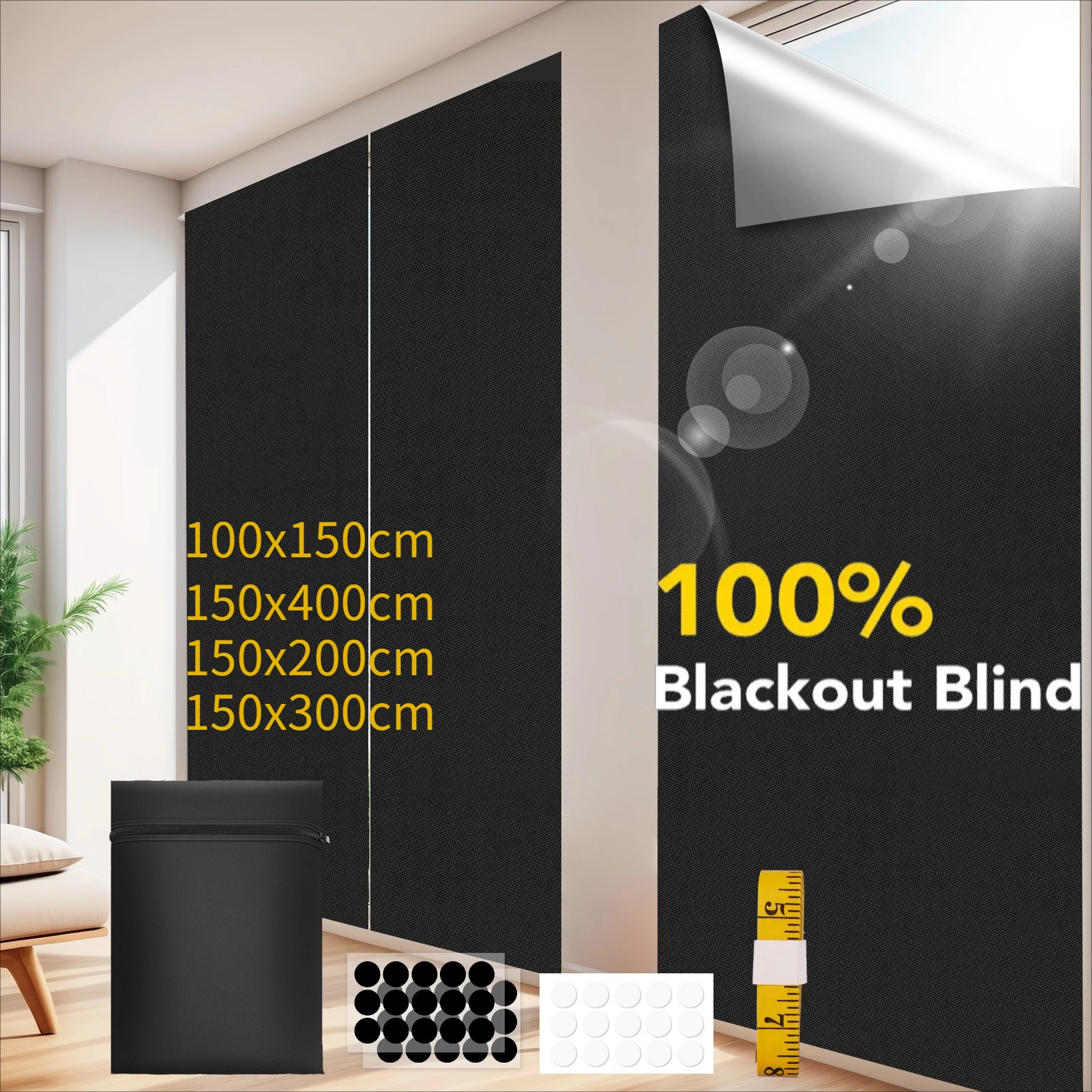 100% Blackout Curtain Self-adhesive DIY Portable Window Shades For Living Room Bedroom Home Window Privacy Film Glass Cloth