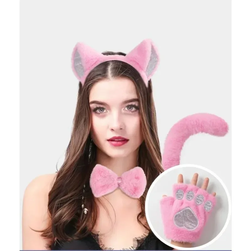 

Повязка на голову с кошачьими ушками, аксессуар, костюм, одежда для ролевых игр в стиле комиксов, одежда для наряда, реквизит, перчатки с кошачьими лапами и шариком на хвосте, одежда, головные уборы