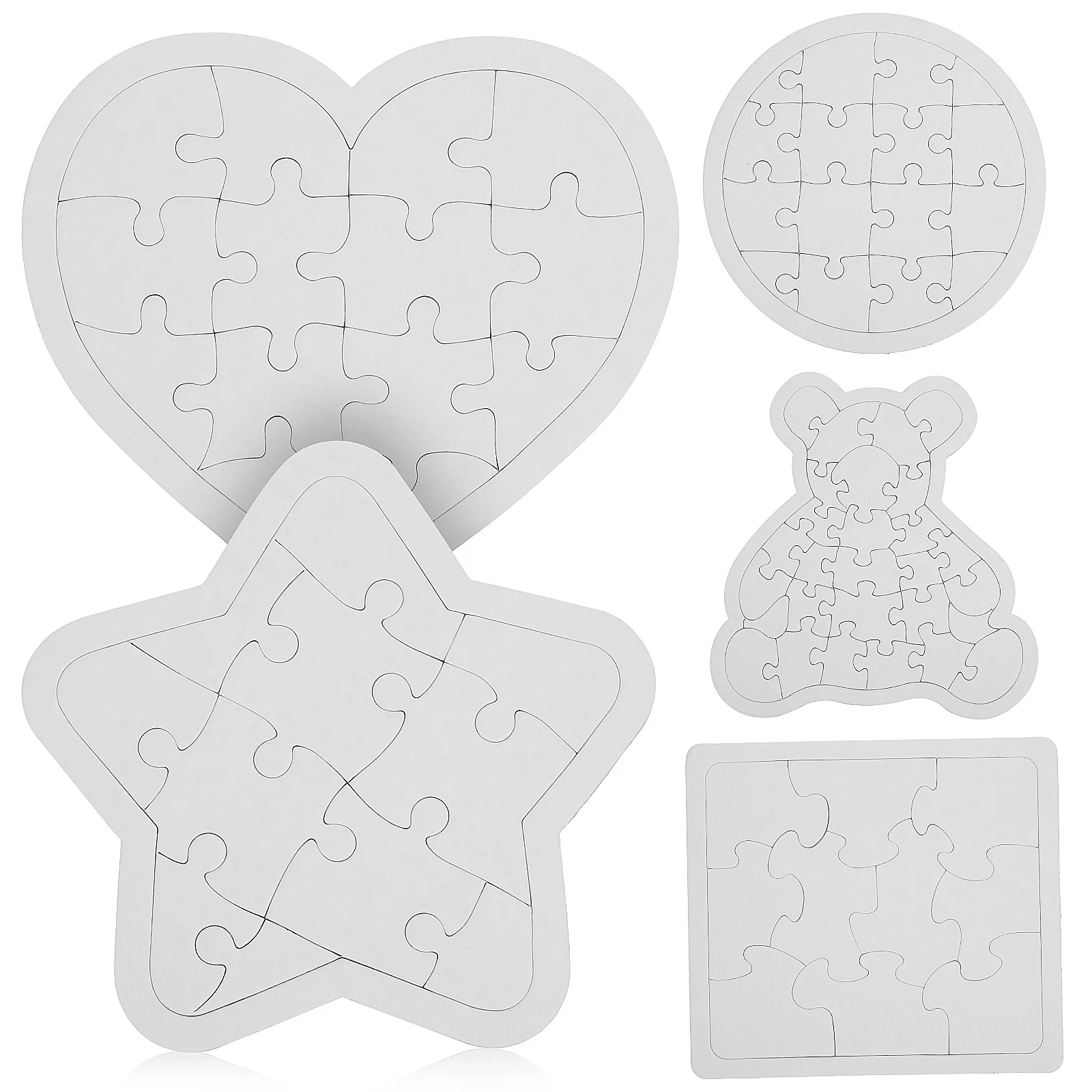 5 pezzi puzzle vuoti pezzi di carta bianca orso quadrato rotondo cuore pentagramma forme per pittura disegno creativo fai da te