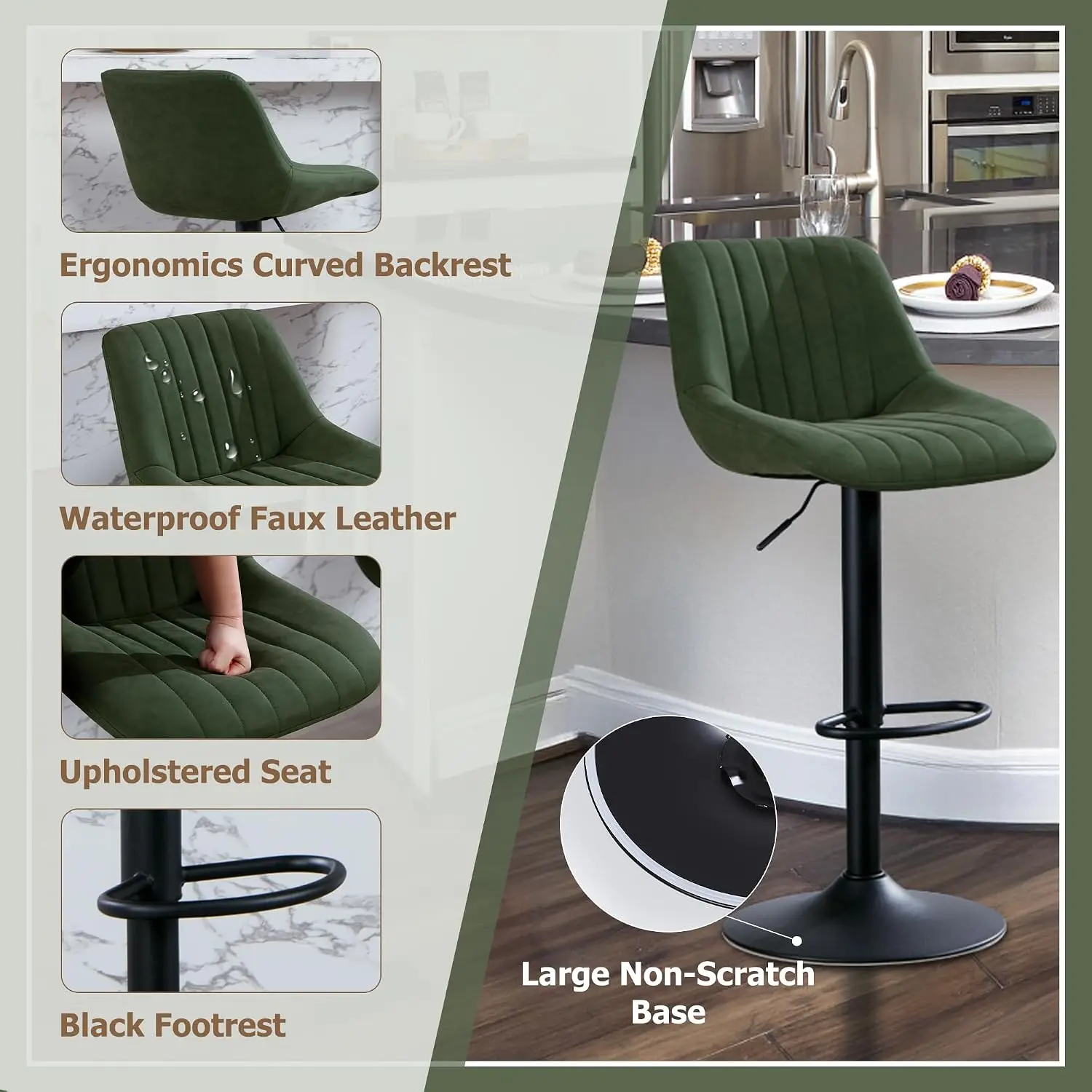 Adjustable Swivel PU Leather Barstools with Back Armless Counter Height Stools for Kitchen Island Cafe Dining, Customized