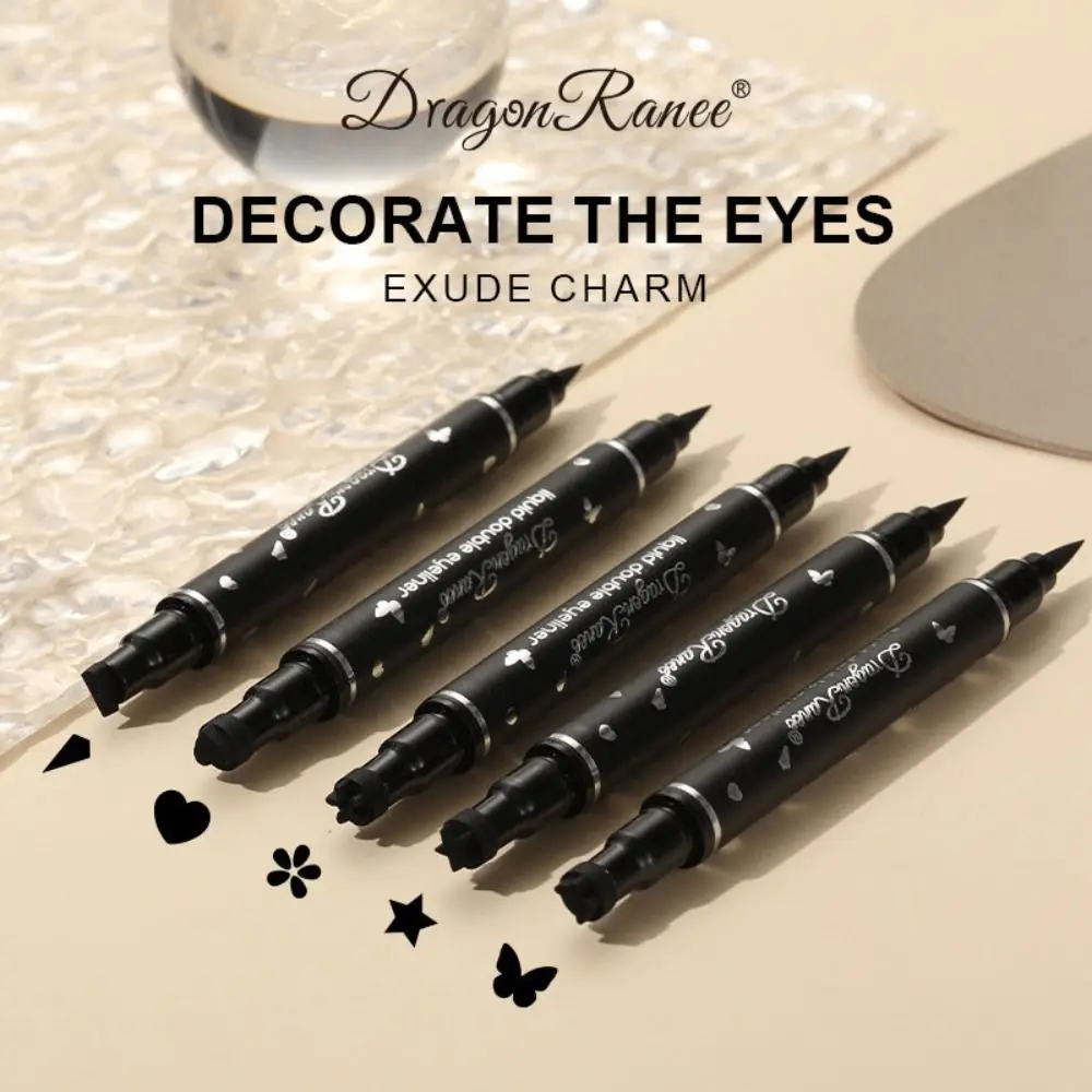 Double Head Winged Eyeliner Stamp, Lua Nova Waterproof Eye Liner Pencil, Caneta Líquida, Maquiagem Kit de Ferramentas, Estrela, Coração, 2pcs