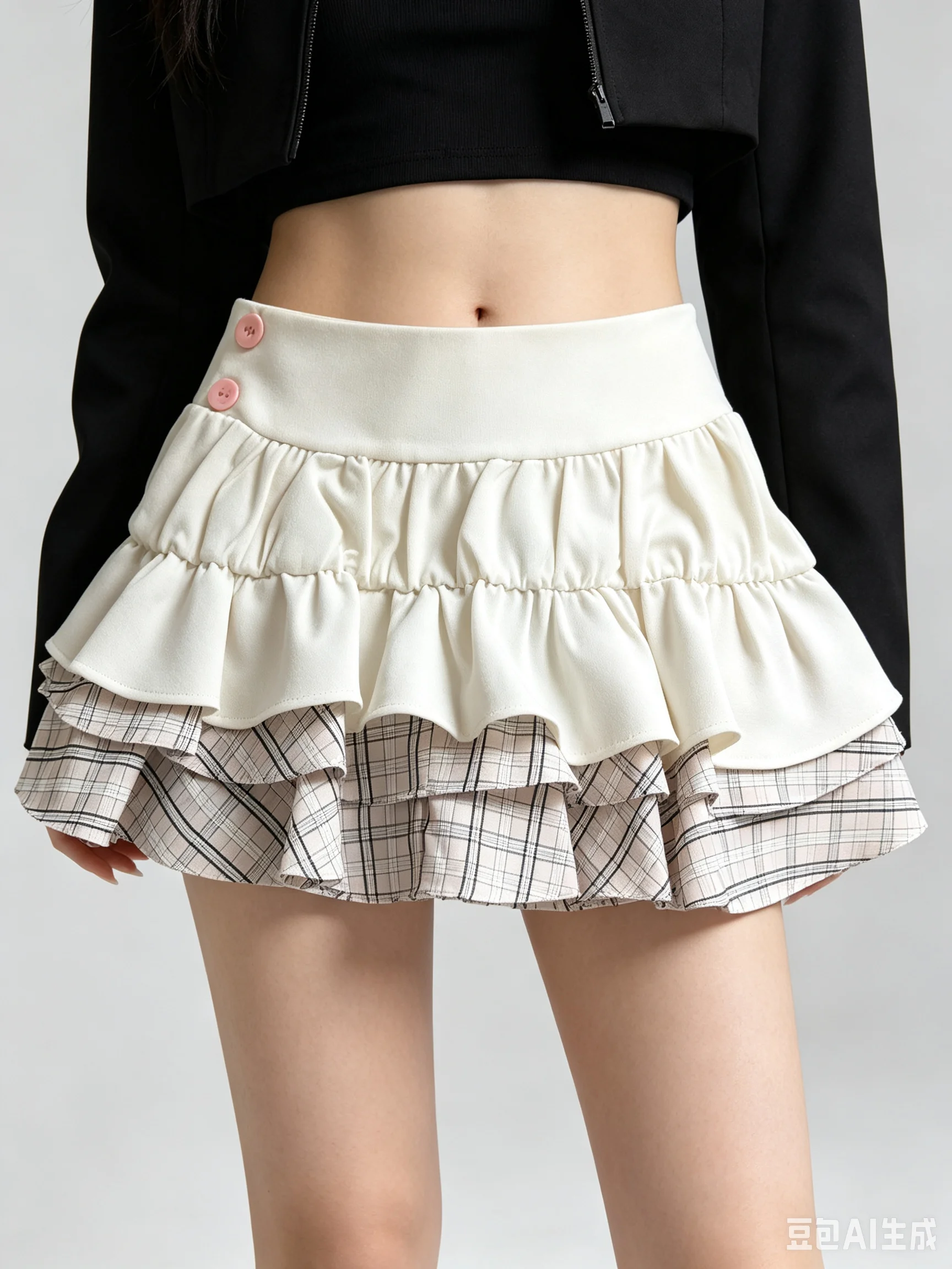 New Korean Campus Preppy Y2K Coquette Tiered Contrast Mini Skirt High Waist Plaid Ruffle Built-in Safety Liner Women Short Skirt