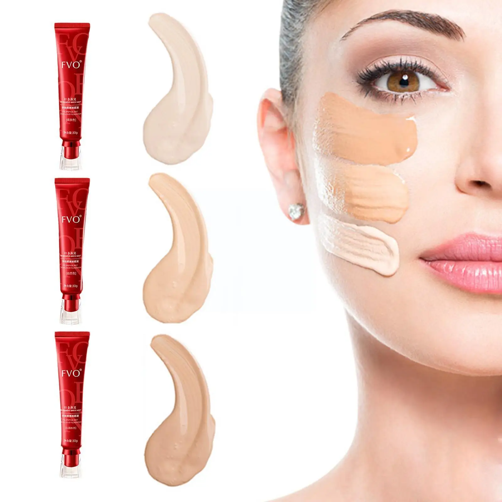 Fvo Red Ginseng Bird's Nest Polypeptide Skin-Nourishing Waterproof Foundation Face Long Control No Concealer Lasting Makeup Z4Q9