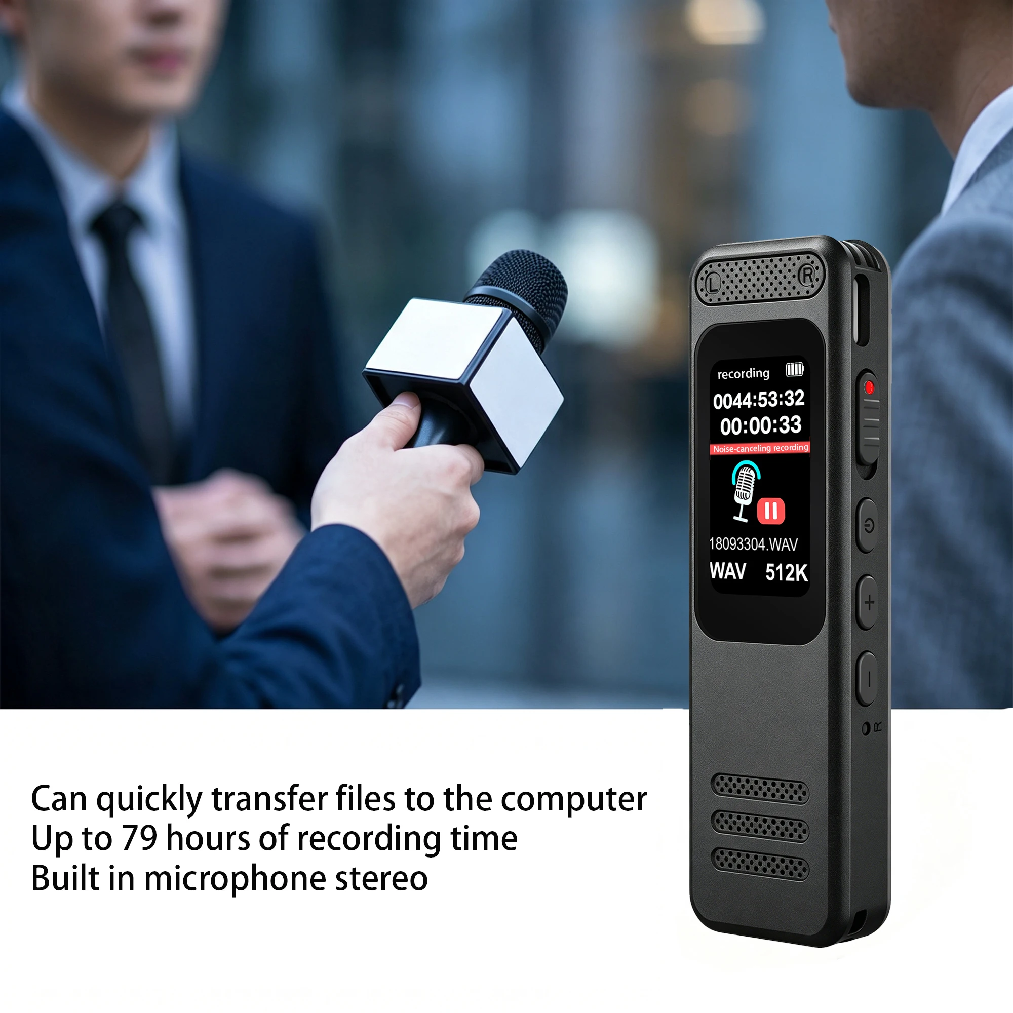 Vandlion V26 Portable Voice Recorder 1.47inches IPS Touch Screen 1050mAh WAV 3072kbps MP3 Music Player Recorder for Meeting