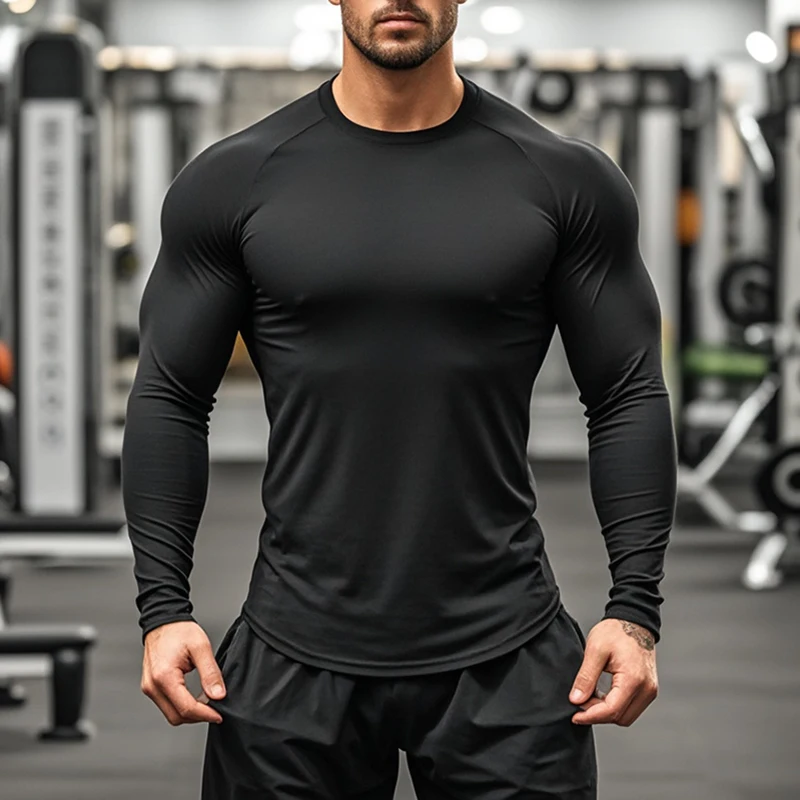 Men Compression T Shirt Fitness Tight Long Sleeve Running T-shirts Training Jogging Gym Shirts Quick Dry Base Layer Sportswear