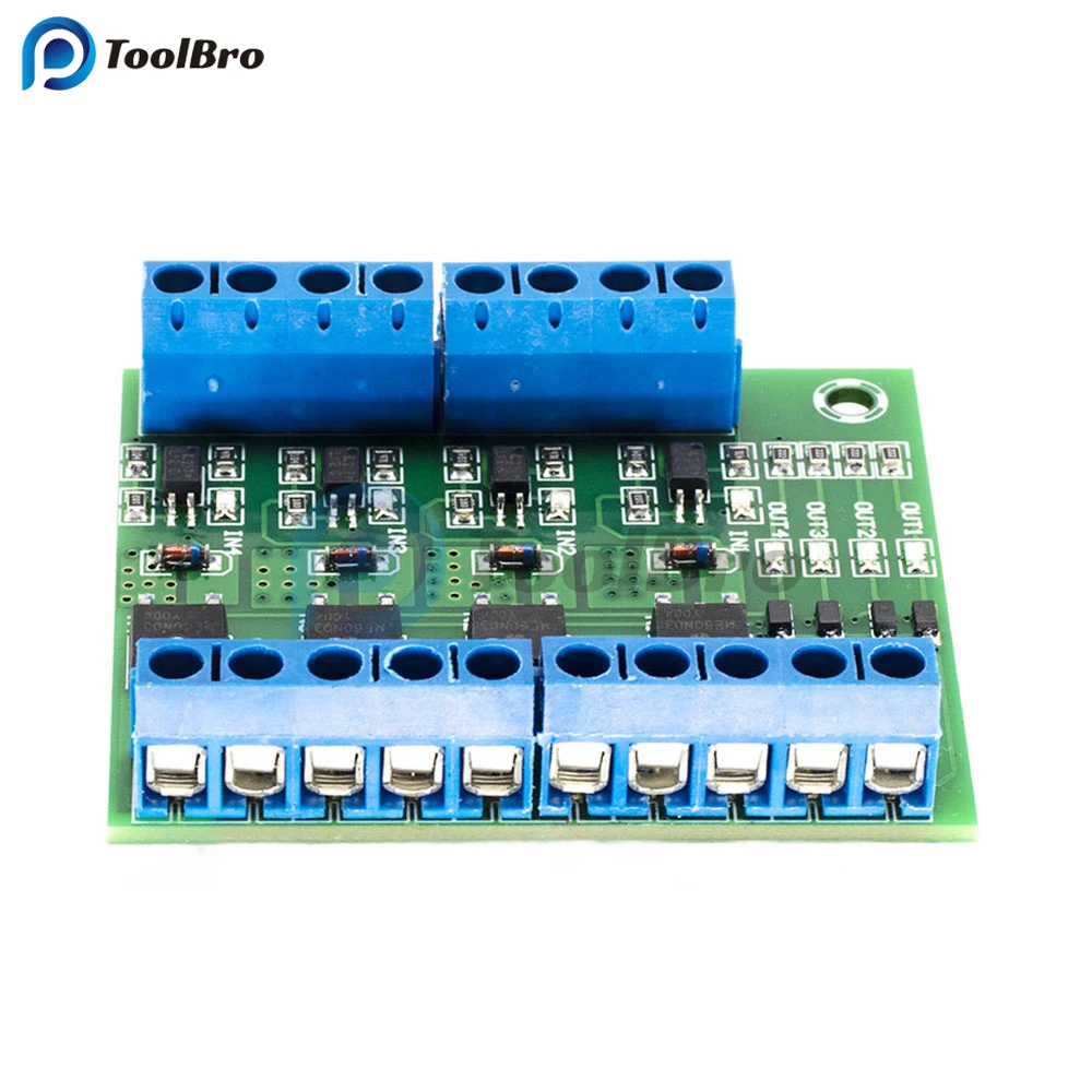 4 CH MOSFET PLC Amplifier Board PWM DC 3-20V to 3.7-27V 10A Driver Module Optocoupler Isolation for LED Strip Lights Motor