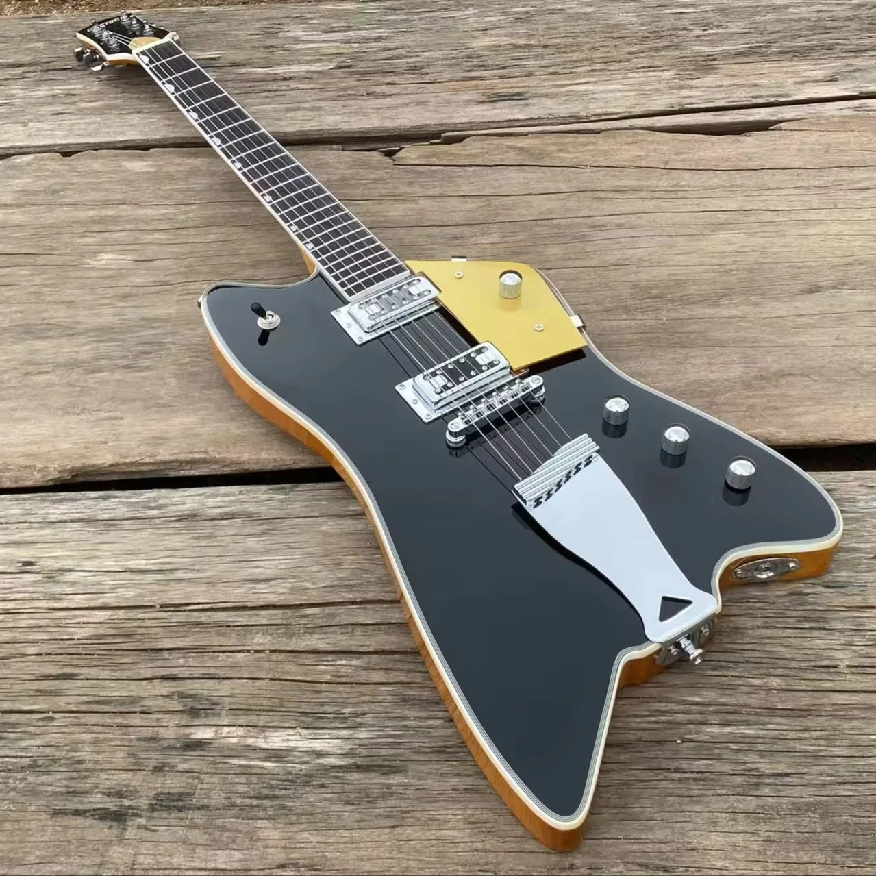 Black Electric Guitar Chrome Hardware Gold Pickguard Stainless Steel Frets Guitarra гитара