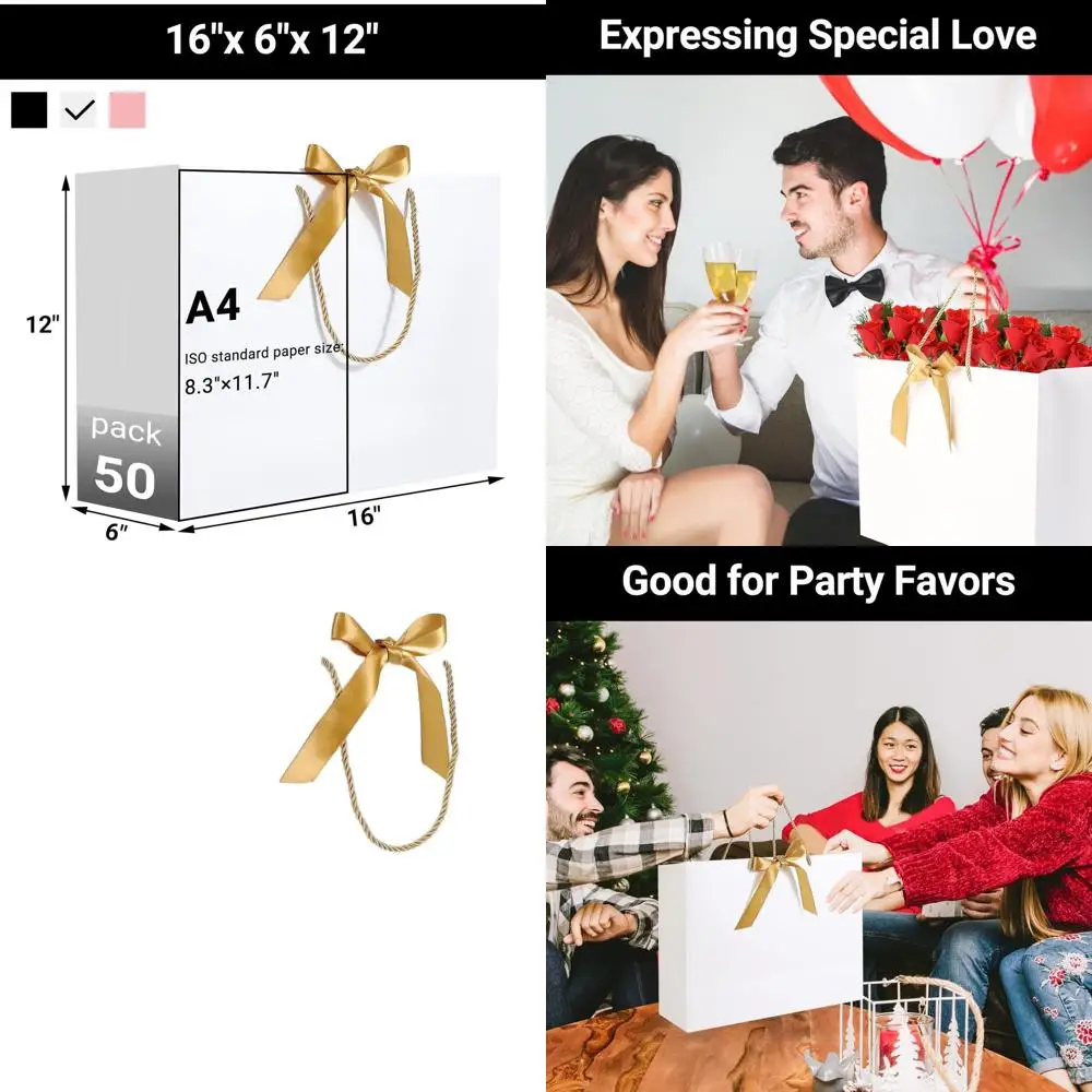 

50 упаковок сумок с благодарностью 16x6x12 с ленточными ручками, идеально подходят для торжеств и мероприятий