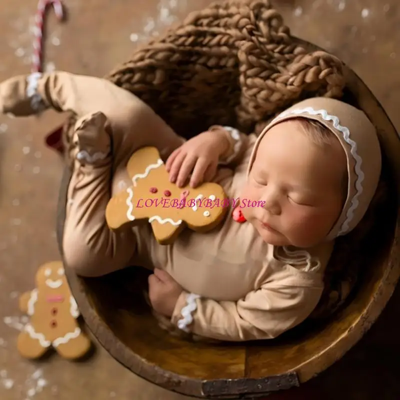 

2pcs новорожденный рождественский тематический набор фотосъемки детский комбинезон с дышащим шляпой 4xbc