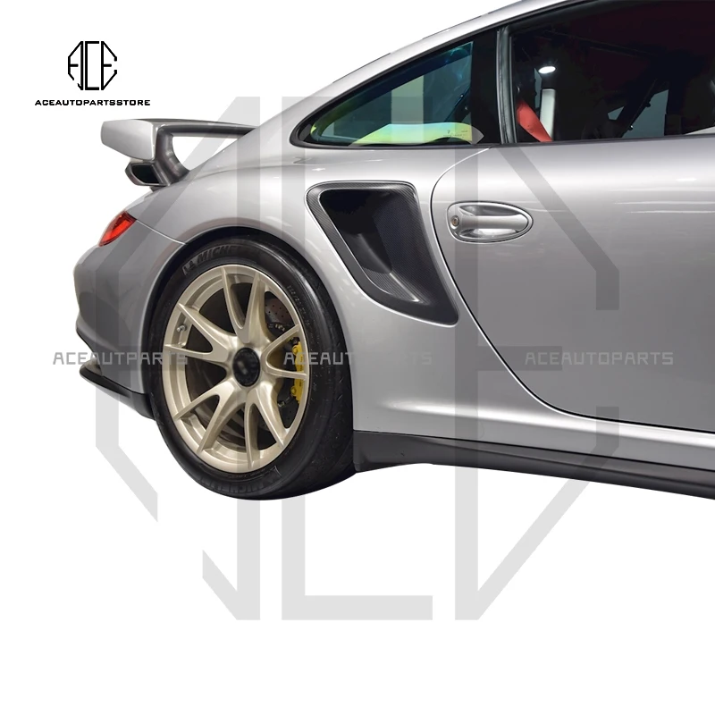 

997 GT2 RS Real Carbon Fiber Rear Side Fender Air Vent Fin Intake Scoop Trim Cover Sticker For Porsche 997 Turbo 911 2004-12