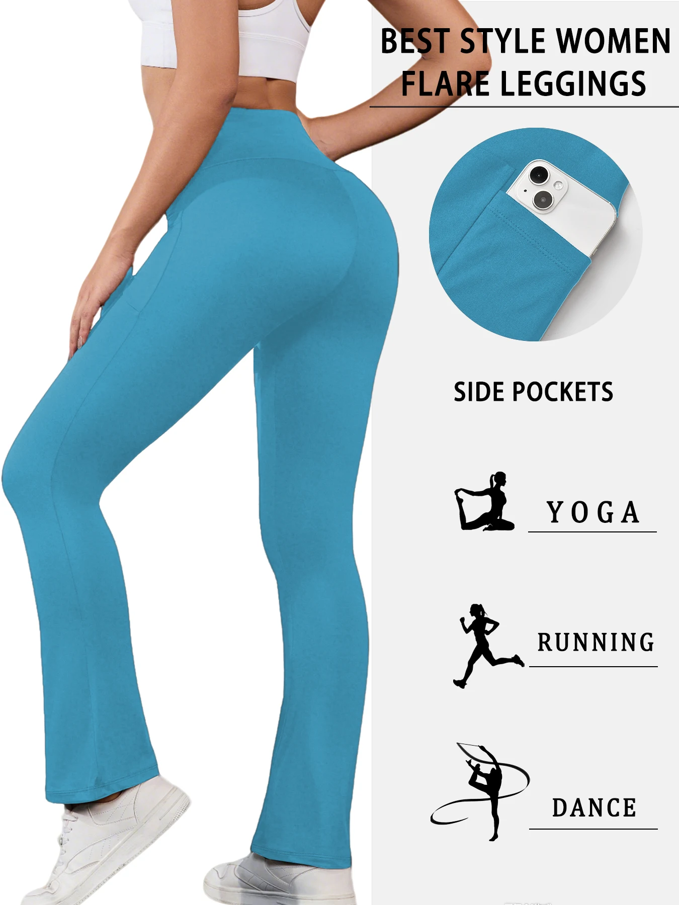 Women Super Soft Flare Pants with Pockets High Waisted Tummy Control No See Thr… - Image 2
