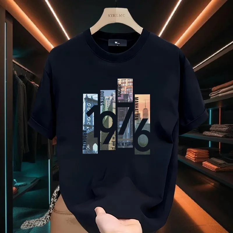 Summer Men\'s Cotton T-shirt Oversized Loose Retro Trendy Printed Top High Quality Men\'s Clothing High Street Fashion Sweatshirt