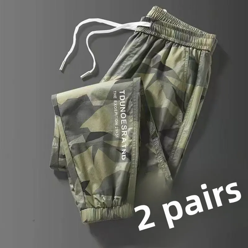

Summer Wear Resistant Workwear Loose Fit Men's Camouflage Trousers Elastic Waist Baggy Pants Casual Harlan Work Trousers