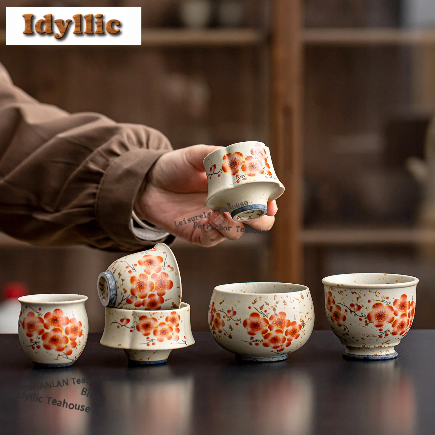 

Blue And White Handmade Teacup Creative Golden Plum Tea Bowl Tea-tasting Personal Cup Jianzhan Master Cups Teaset Supplies Gifts