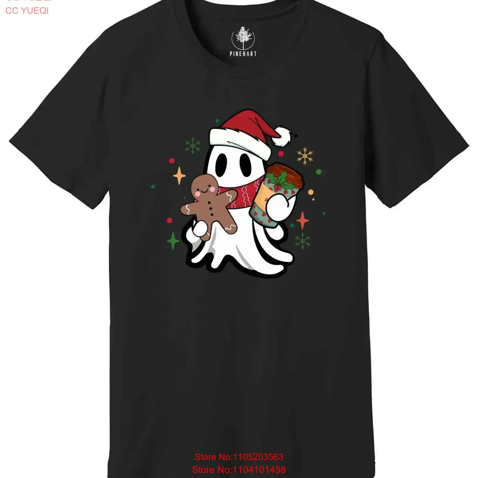 Cute Christmas Ghost With Coffee T Shirt Coffe Lover vintage Washed homme Comfortable Stretched Breathable Soft Stylish