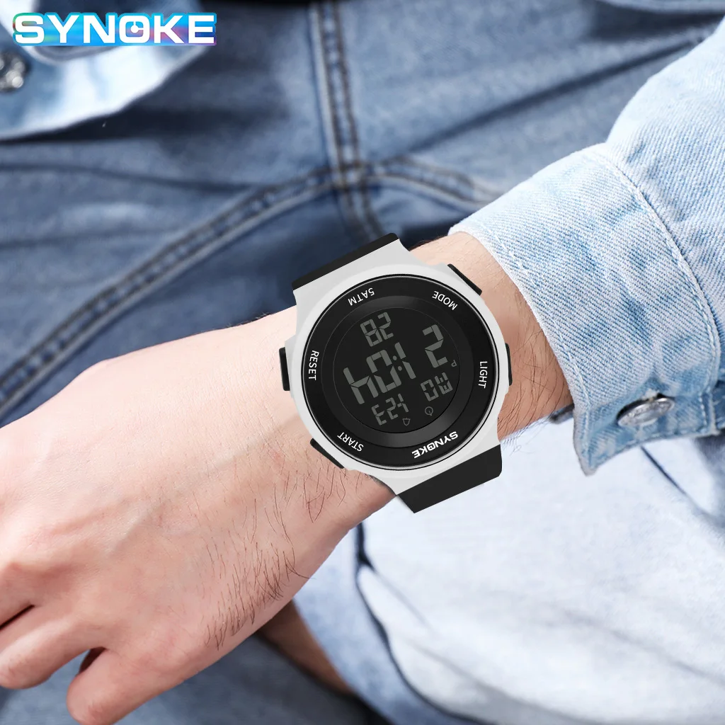 SYNOKE Outdoor Sport Watch Men Alarm Chrono Clock 5Bar Waterproof Military Watches LED Display Shock Digital Watch Thin Design