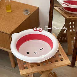 Hellokitty Cartoon Folding Wash Basin Portable Outdoor Camp Basins Bathroom Supplies Washbasin Hanging Cleaning Tool Accessories