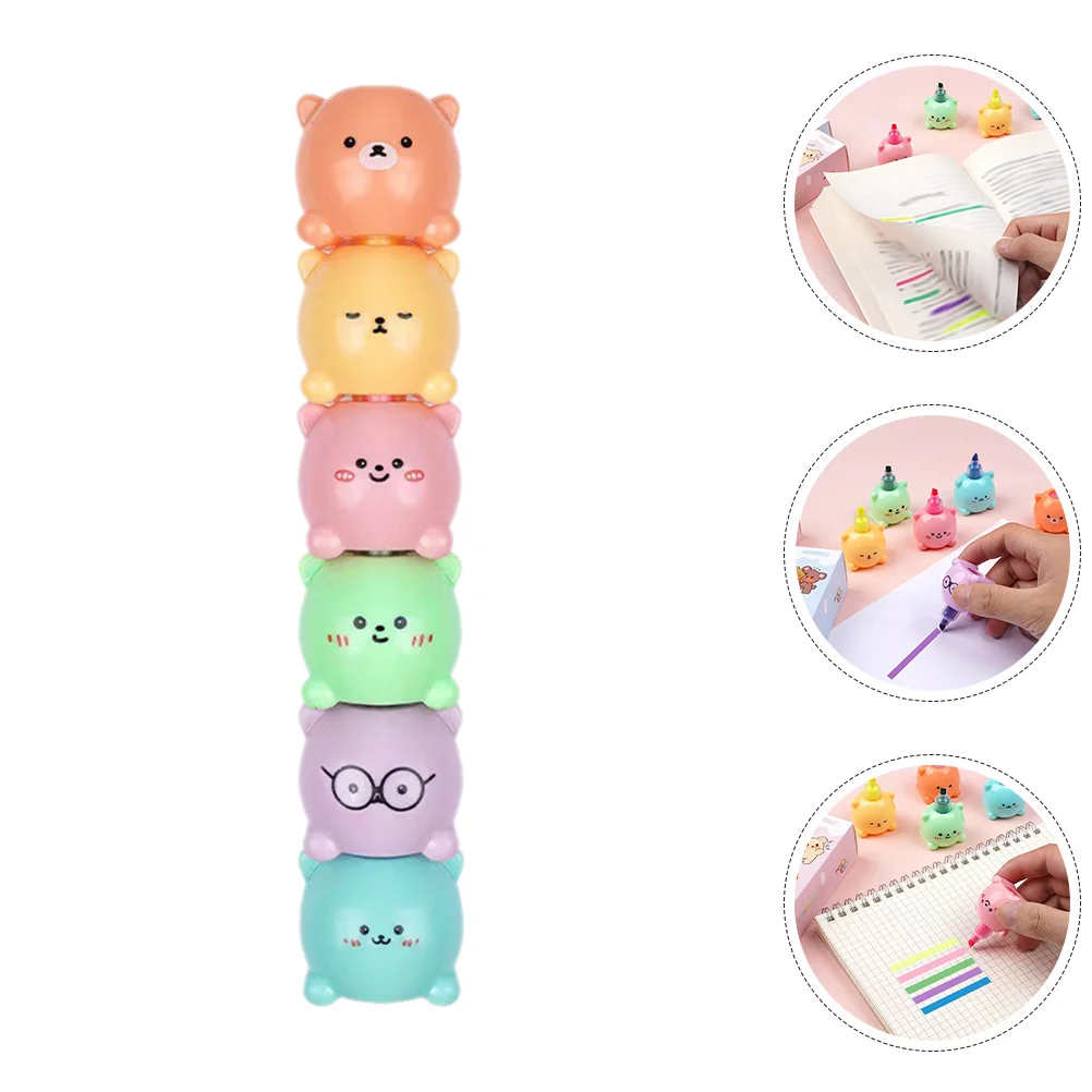 

Bear Highlighter Small Pen Highlighters Stackable Plastic School Book Marker Child Student