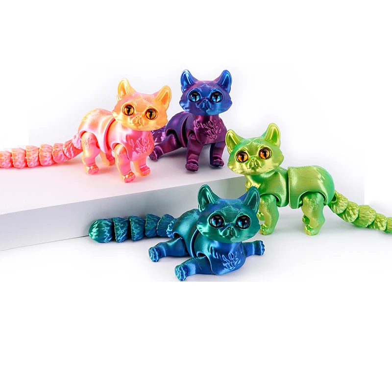3D Printed Cute Cat Model Toys Sphynx Cat Ornament Realistic Hairless Figurine with Movable Joint Children\'s Funny New Year Gift