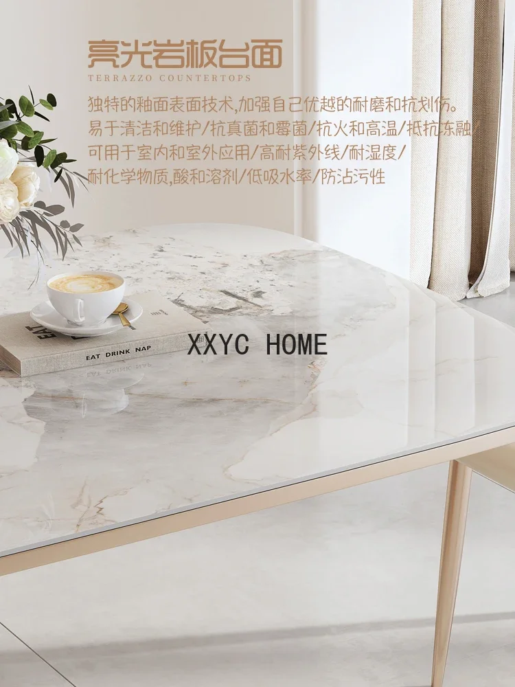 Light luxury rock plate dining table, modern and simple Nordic cream style household small unit high-end rectangular  table