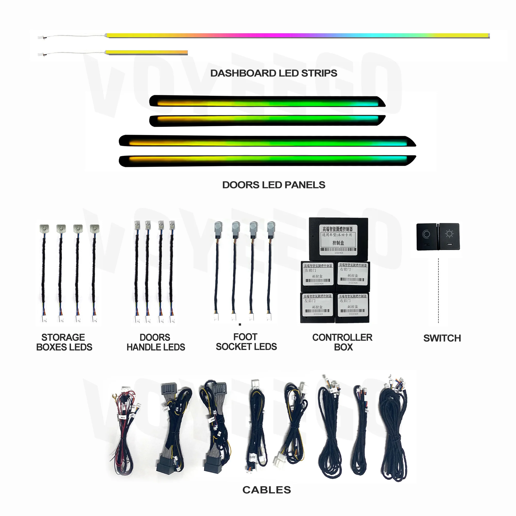 Automotive Light Emitting Diode Bar Light Interior with App Remote Control 2-Wire Design Environment Light Emitting Diode Bar
