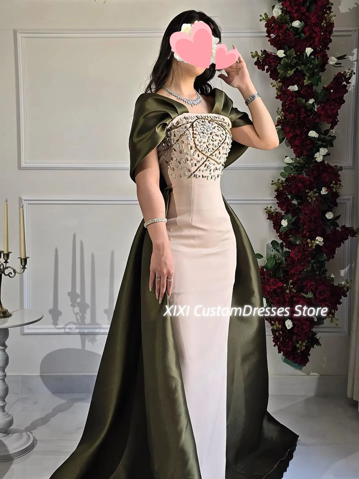 

فساتين سهرات Customize Square Neckline Column Floor-Length Beadings Women'S Evening Dresses Zipper Up Cap Straps Formal Occasion