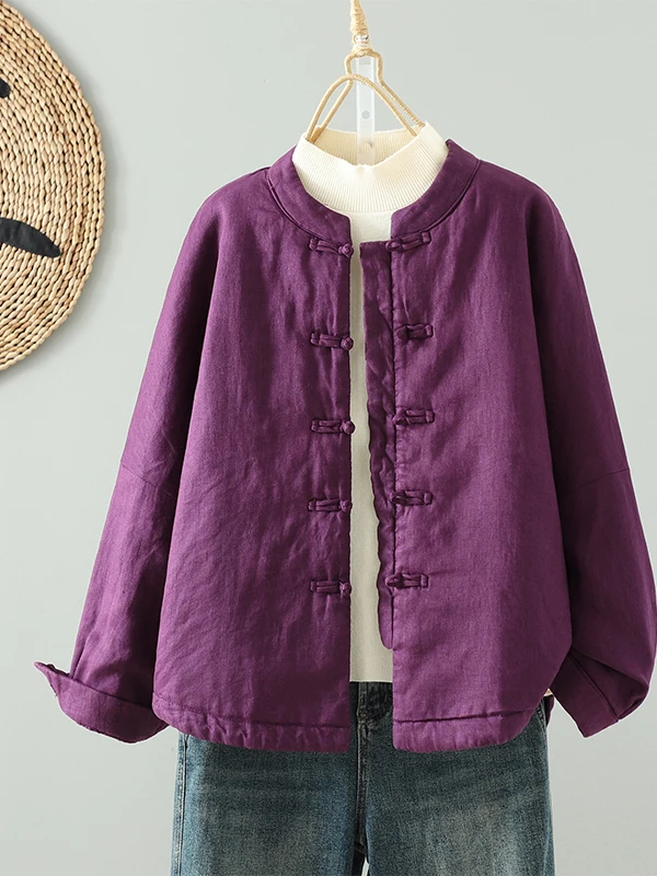 

Thickened Cotton Jacket Women's New Chinese Style Coat with Button Warm Tea Ceremony Clothes Long Sleeve Stand Collar Coat