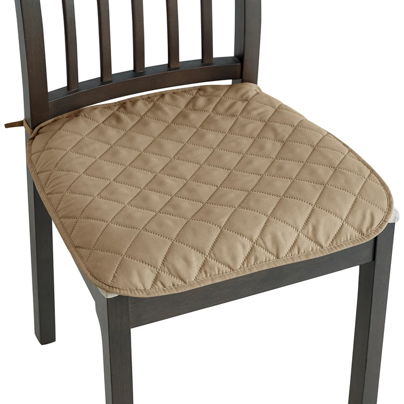 1pc Chair Seat Cushion Polyester Pongee Small Plaid Waterproof Quilted Strap Chair Cushion Dining Room Seat Pad (No Chair)