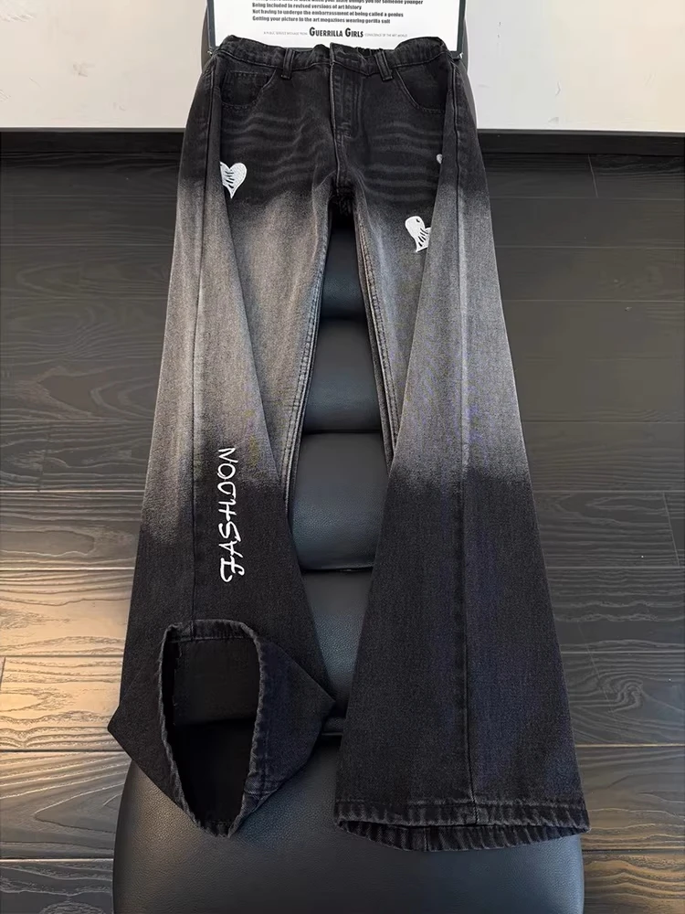 

Мужские джинсы Bla adient с вышивкой в виде сердца Thiened Fce, прямые брюки для похудения, повседневная зимняя одежда из смеси хлопка