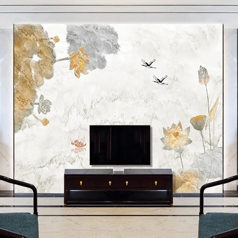 Chinese Style Custom Size Creative Wall Painting Lotus Flowers Mural Bedroom Living Room TV Background Wallpaper 3D Home Decor