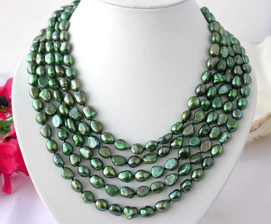 

Long 100" 11mm baroque green freshwater pearl necklace