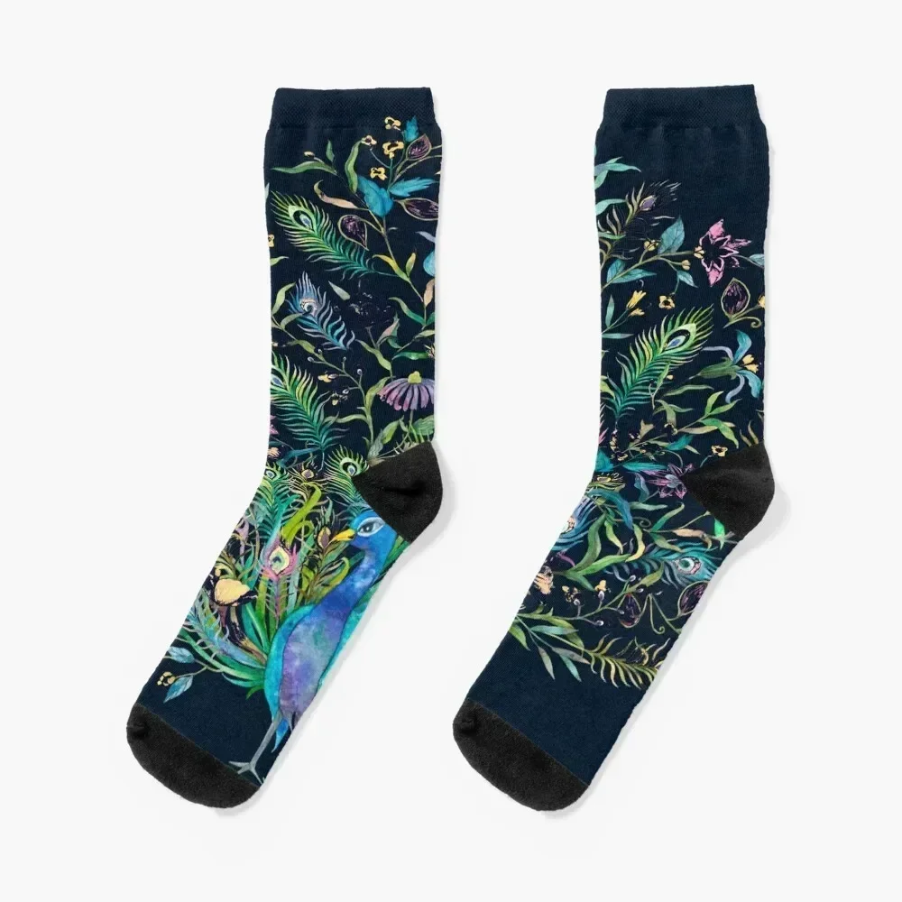 Watercolor Peacock | Floral Feathers | Majestic | Colourful Beautiful Elegant Bird Socks kawaii golf hiking Men's Socks Women's