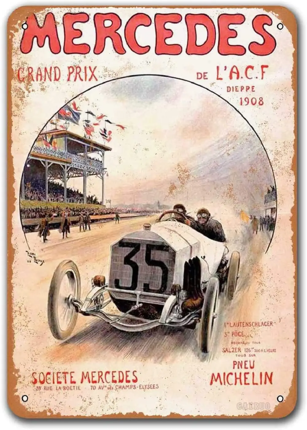 Panneau en étain pour la course du Grand Prix de 1908, panneaux de voiture vintage, plaques métalliques, affiche, décoration murale rétro pour garage et bar