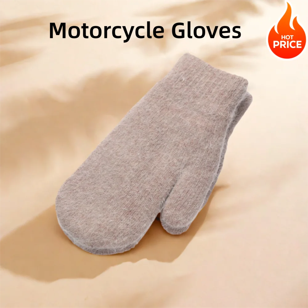 

Women Girl Soft Solid Color Winter Gloves All Fingers Rabbit Hair Mittens Double Layer